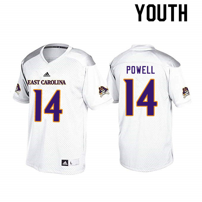 Youth #14 Juan Powell ECU Pirates College Football Jerseys Sale-White - Click Image to Close